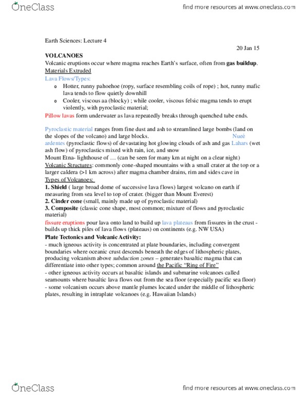 Earth Sciences 1022A/B Lecture Notes - Lecture 4: Plate Tectonics, Oceanic Crust, Cinder Cone thumbnail