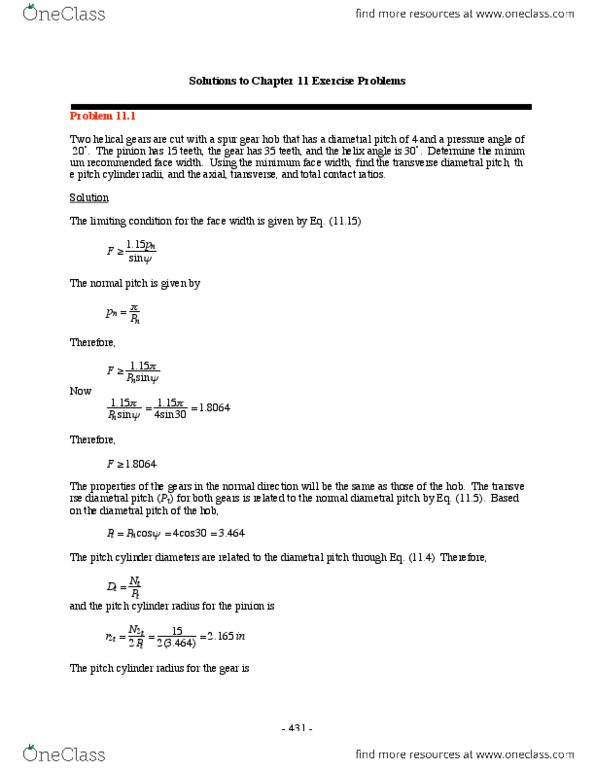 MEC 430 Chapter Notes - Chapter 11: Pressure Angle, Hoboken Catalogue, Infor thumbnail