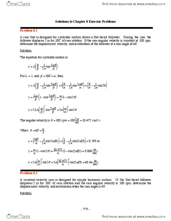 MEC 430 Chapter Notes - Chapter 8: Angular Velocity, Cam Follower, Angle Of Rotation thumbnail