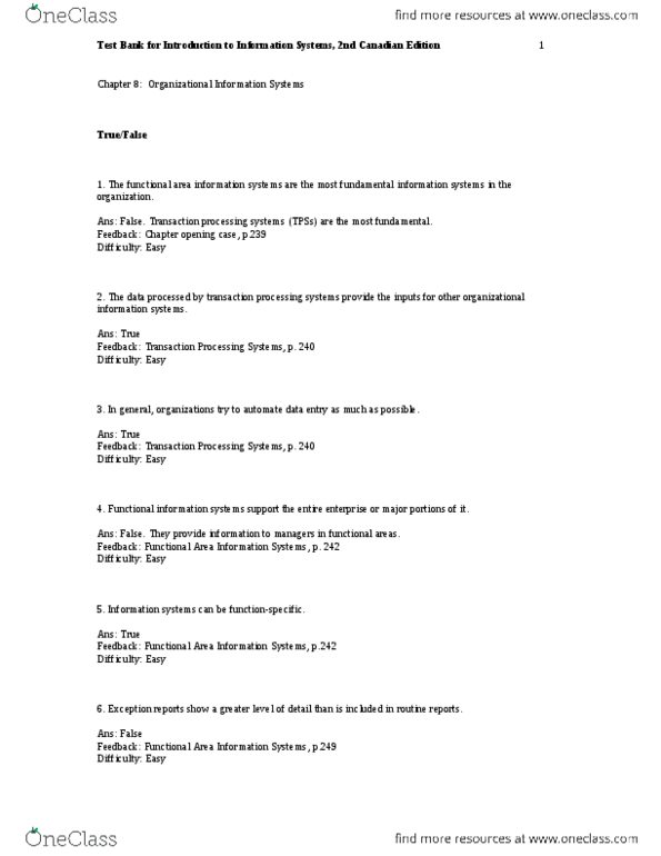 ADMS 2511 Lecture Notes - Lecture 8: Enterprise Resource Planning, Transaction Processing System, Decision Support System thumbnail