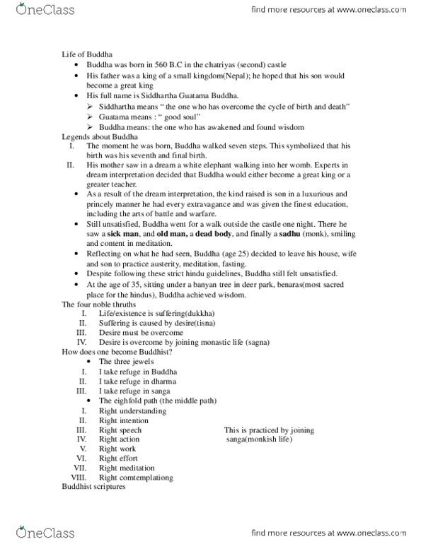 REL 2000 Lecture Notes - Lecture 2: Sutta Pitaka, Dukkha, Varanasi thumbnail