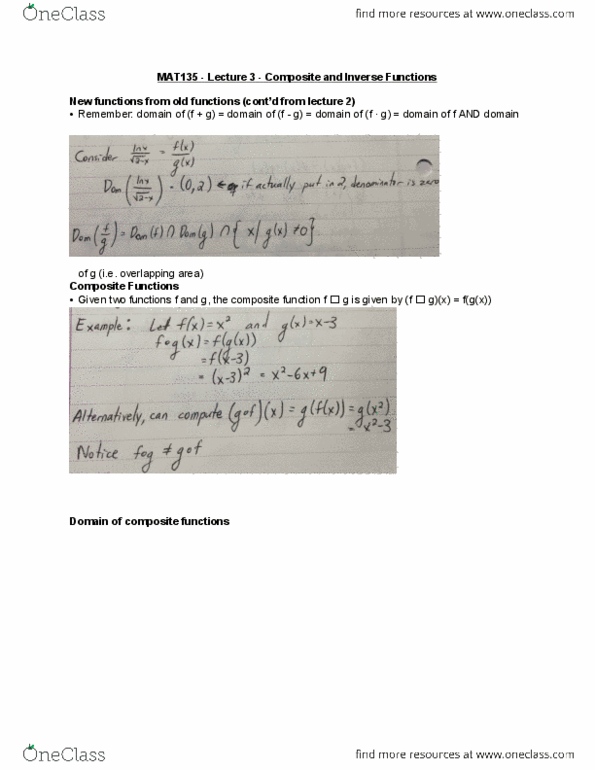 MAT135H1 Lecture Notes - Lecture 3: Function Composition, Inverse Function thumbnail