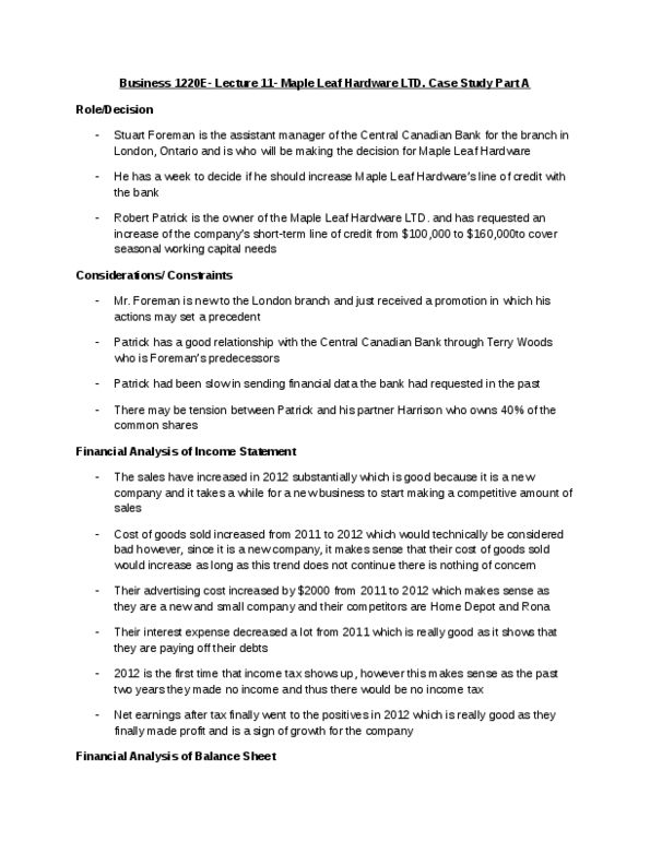 Business Administration 1220E Lecture Notes - Lecture 11: Accounts Payable, Accounts Receivable, The Home Depot thumbnail