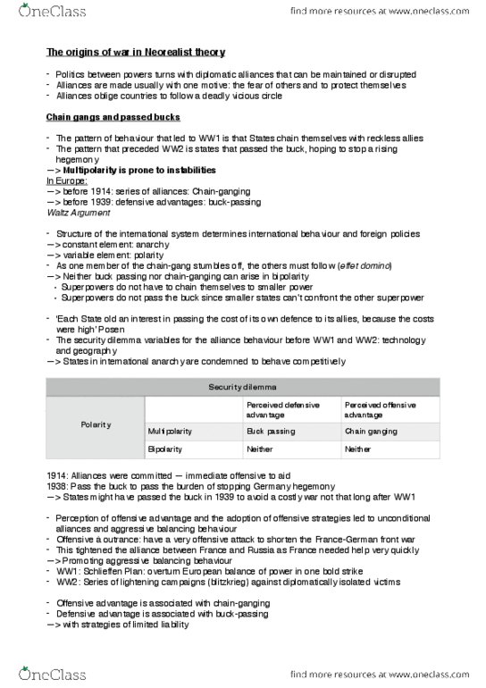 POLI 244 Chapter Notes - Chapter VOL.44 N°2: Security Dilemma, Blitzkrieg, Buck Passing thumbnail