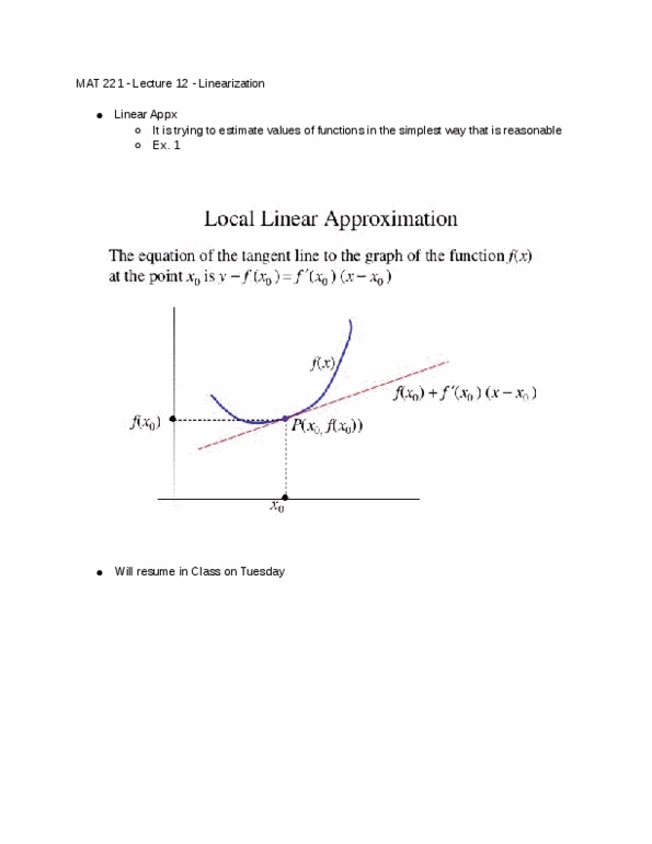 MATH 221 Lecture 12: Linearization thumbnail