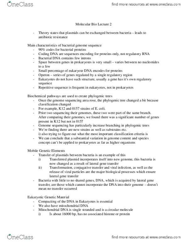 BCH 3170 Lecture Notes - Lecture 2: Chromosome thumbnail