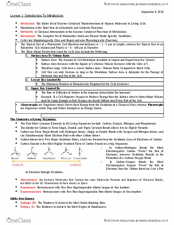 MBB 321 Lecture Notes - Lecture 1: Small Cell, Metabolite, Archaea thumbnail