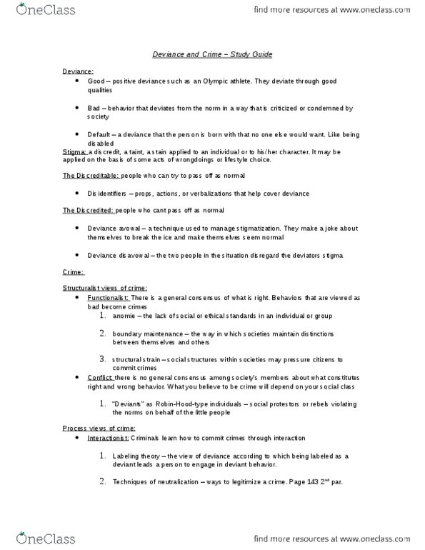 SOC 101 Quiz 101 student Deviance and Crime OneClass