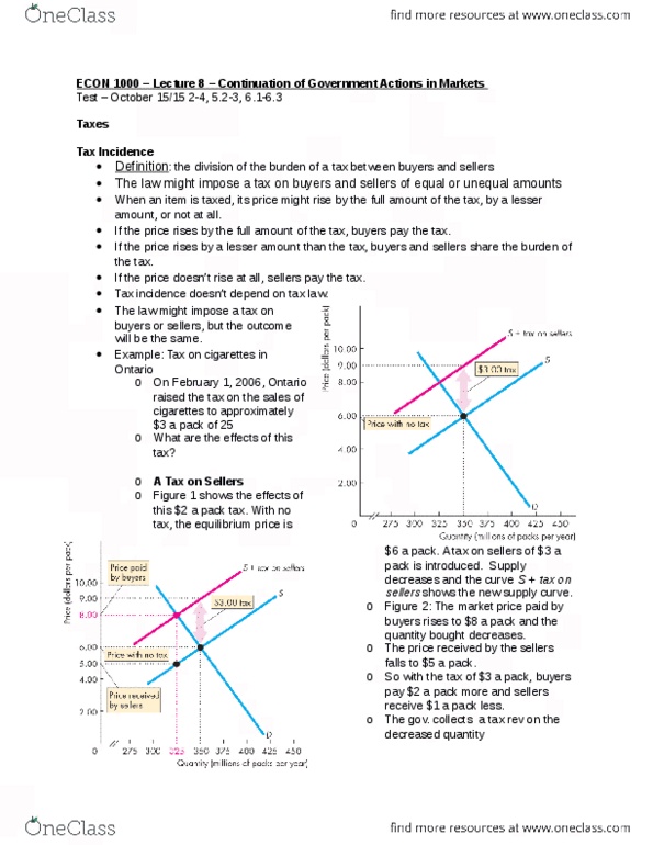 ECON 1000 Lecture Notes - Fall 2015, Lecture 8 - Fax, Deadweight Loss ...