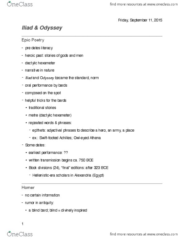 CLASSICS 1B03 Lecture Notes - Lecture 2: Ilus, Clytemnestra, Hesione thumbnail