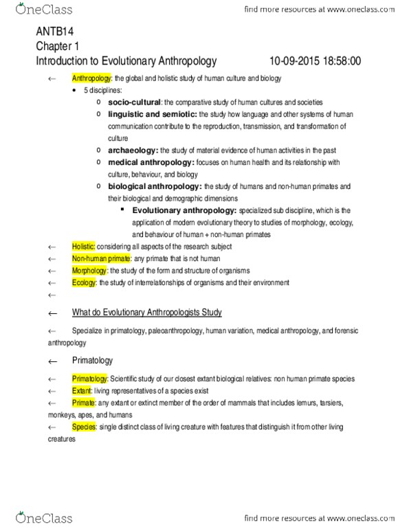 ANTB14H3 Chapter Notes - Chapter 1-4: Forensic Anthropology, Evolutionary Anthropology, Medical Anthropology thumbnail