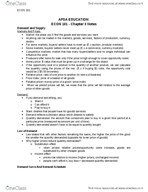 ECON101 Lecture Notes - Lecture 3: Normal Good, Inferior Good, Marginal Utility thumbnail