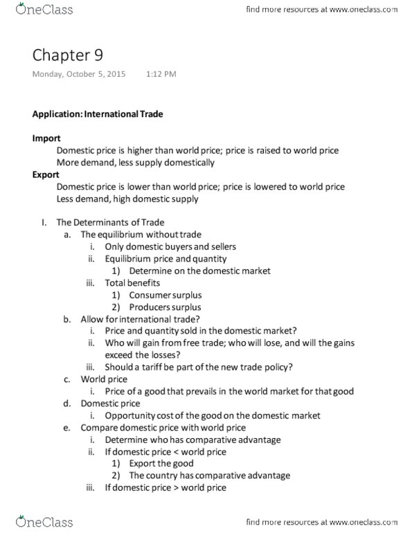 ECON 112 Lecture Notes - Lecture 9: Comparative Advantage, Economic Surplus, Economic Equilibrium thumbnail