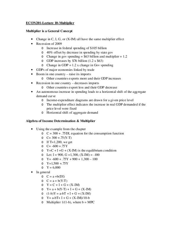 ECON 201 Lecture Notes - Lecture 10: Aggregate Demand, Demand Curve, Canon Eos C300 thumbnail