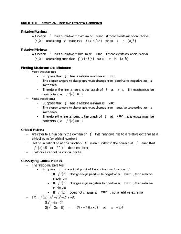 MATH 110 Lecture 26: Relative Extrema Cont. thumbnail