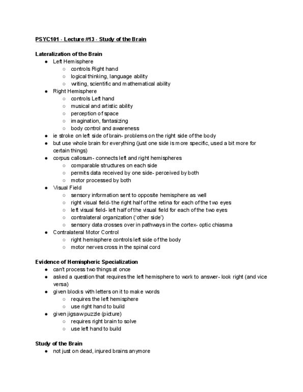 PSYC 101 Lecture Notes - Lecture 13: Pineal Gland, Sympathetic Nervous System, Pituitary Gland thumbnail