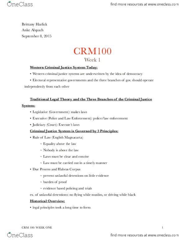 CRM 100 Lecture Notes - Lecture 1: Cesare Beccaria thumbnail