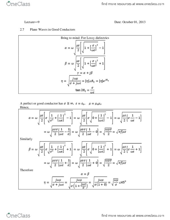 ELE 531 Lecture Notes - Lecture 3: Propagation Constant, Skin Effect thumbnail