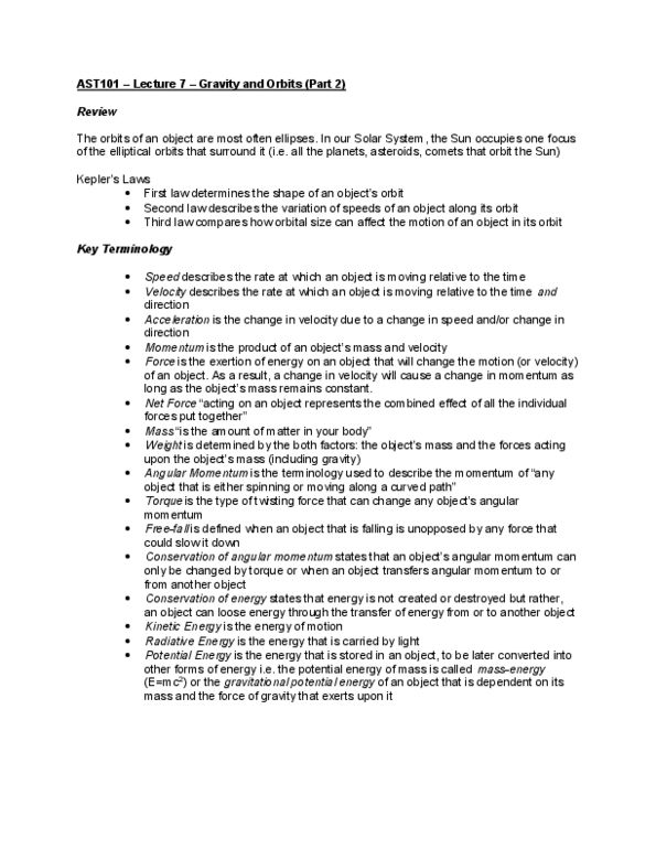 AST101H1 Lecture Notes - Lecture 7: The Moons, Tidal Locking, Tidal Acceleration thumbnail