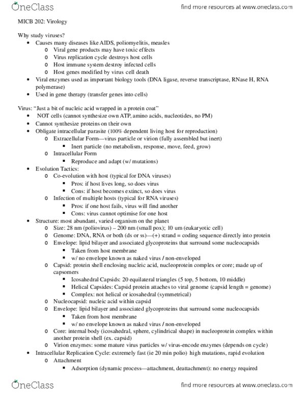 MICB 202 Chapter Notes - Chapter 1-5: Integrase, Vpg, Apoptosis thumbnail