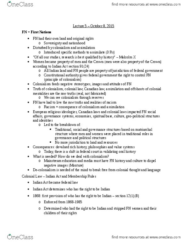 FEM 3108 Lecture 5: Indian Act (cont.) and Amendments (October 8, 2015) thumbnail