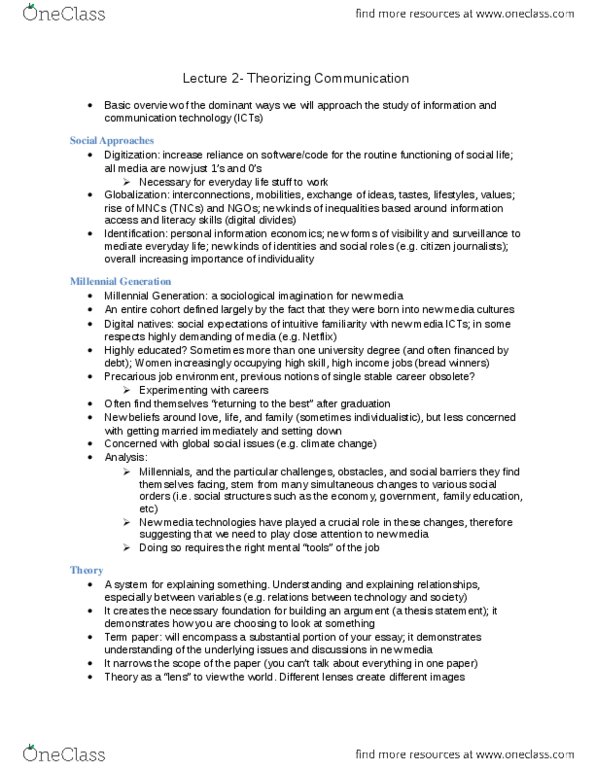 CCT109H5 Lecture Notes - Lecture 2: Vince Offer, Marshall Mcluhan, Sexting thumbnail