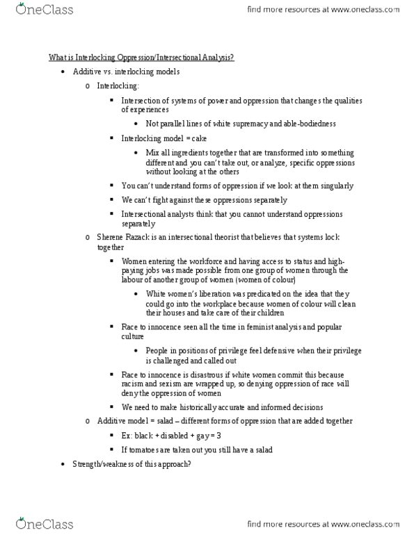 FEM 2110 Lecture 5: Interlocking Oppression, Intersectional Analysis, Exile & Pride and Supercrip (Oct 6, 2015) thumbnail