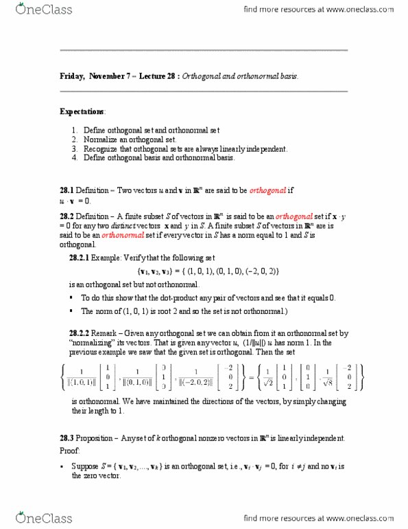 MATH115 Lecture Notes - Lecture 28: Linear Combination, Orthogonal Matrix thumbnail