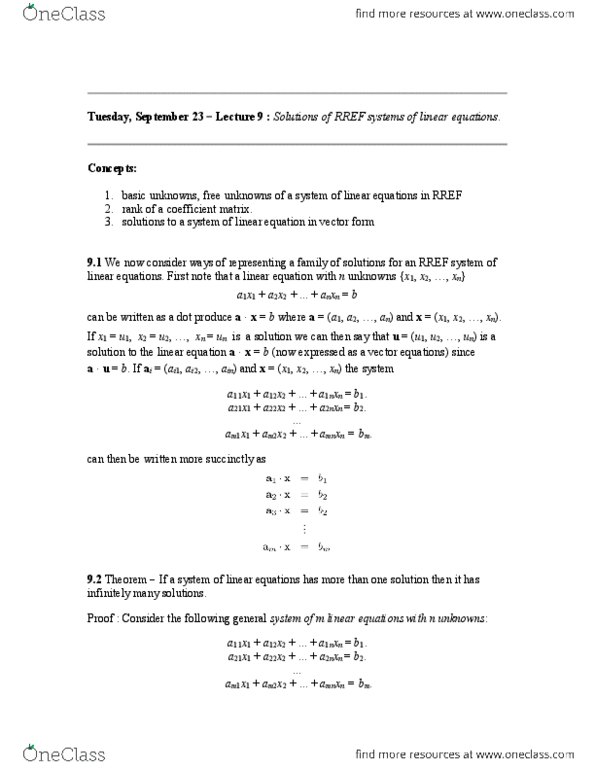 MATH115 Lecture Notes - Lecture 9: Solution Set, Augmented Matrix, Coefficient Matrix thumbnail
