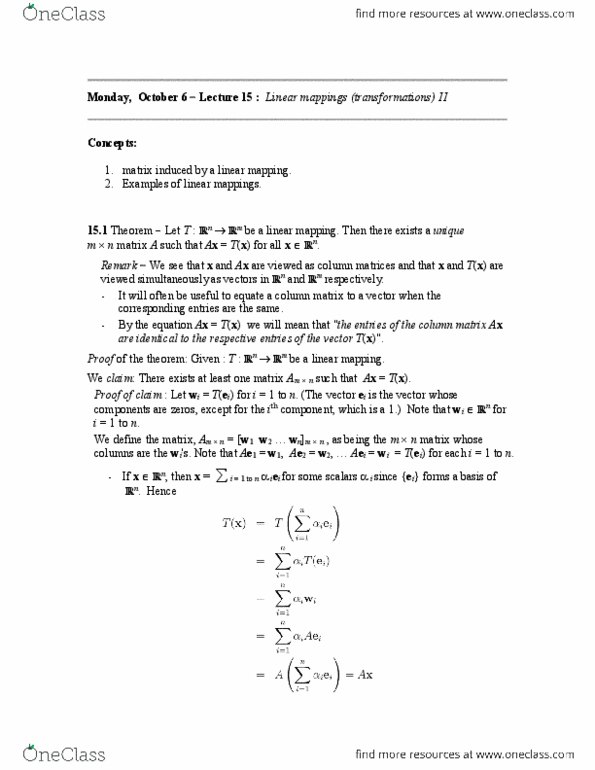 MATH115 Lecture Notes - Lecture 15: Transformation Matrix, Linear Map, Rotation Matrix thumbnail