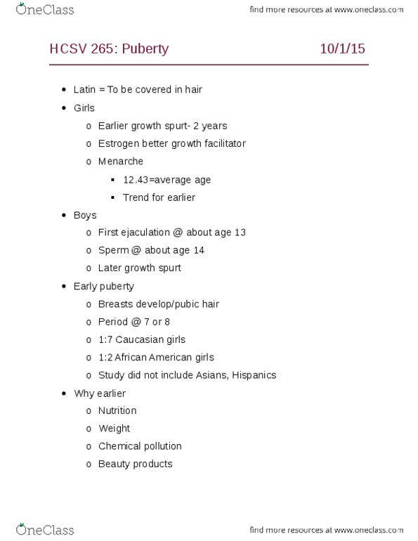 HCSV 265 Lecture Notes - Lecture 11: Menarche, Toxic Shock Syndrome, Menstrual Synchrony thumbnail