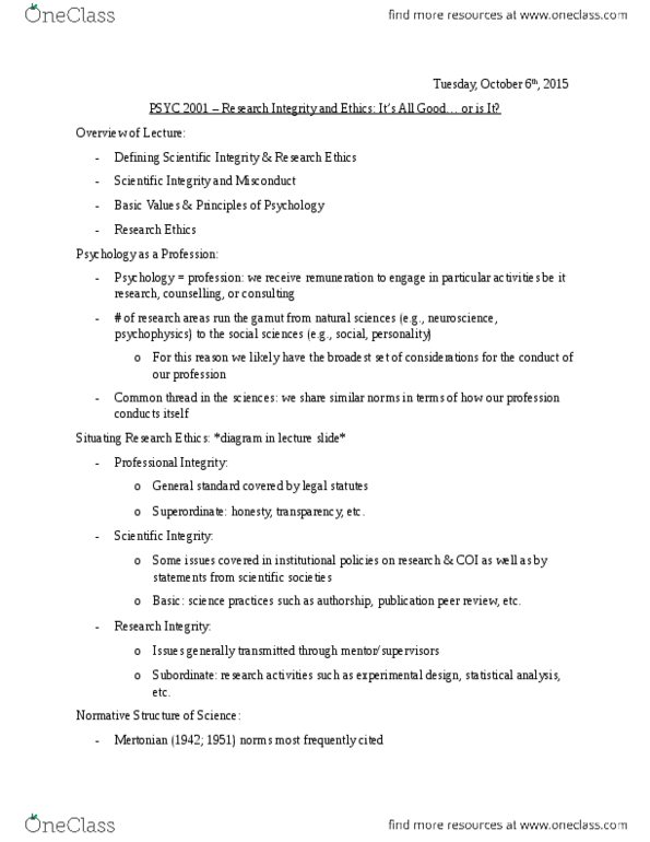 PSYC 2001 Lecture Notes - Lecture 10: Duplicate Publication, Collective Identity, Natural Sciences And Engineering Research Council thumbnail