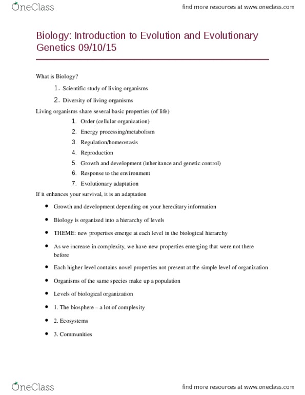 BIO152H5 Lecture Notes - Lecture 1: Paramecium, Cell Theory, Prokaryote thumbnail