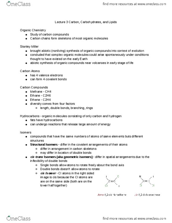 BIO SCI 93 Lecture Notes - Lecture 3: Dehydration Reaction, Trans Fat, Carboxylic Acid thumbnail