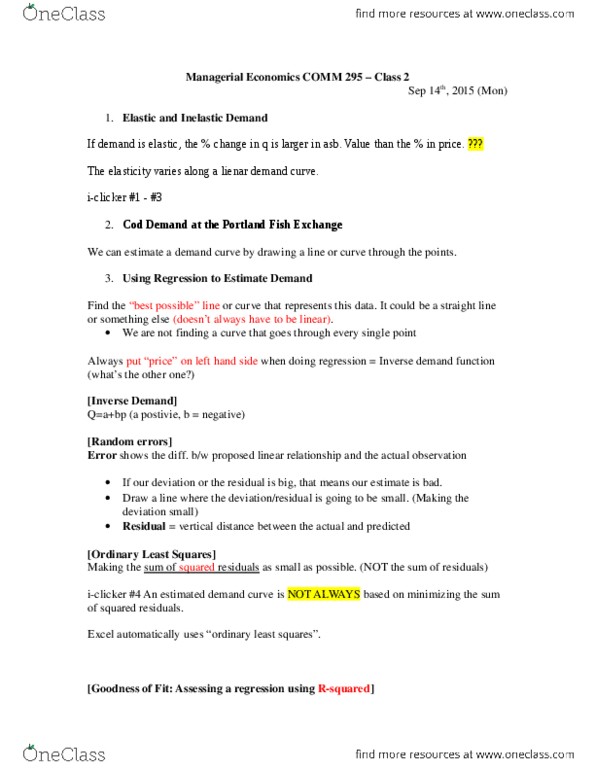 COMM 295 Lecture Notes - Lecture 2: Inverse Demand Function, Demand Curve, Ordinary Least Squares thumbnail