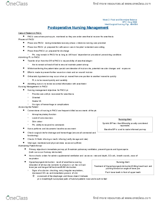 Nursing 3910A/B Lecture Notes - Lecture 2: Pulmonary Wedge Pressure, Hypovolemia, Vascular Resistance thumbnail