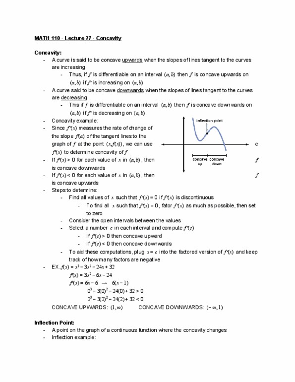 MATH 110 Lecture Notes - Lecture 27: Inflection Point, Inflection thumbnail