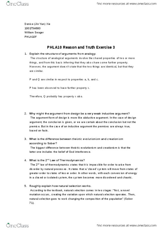 PHLA10H3 Lecture Notes - Lecture 4: Logical Form, Evolutionism, Thermodynamics thumbnail