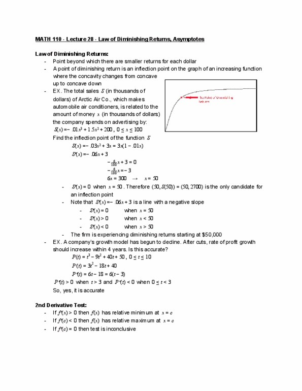 MATH 110 Lecture Notes - Lecture 28: Diminishing Returns, Inflection Point, Arctic Air thumbnail