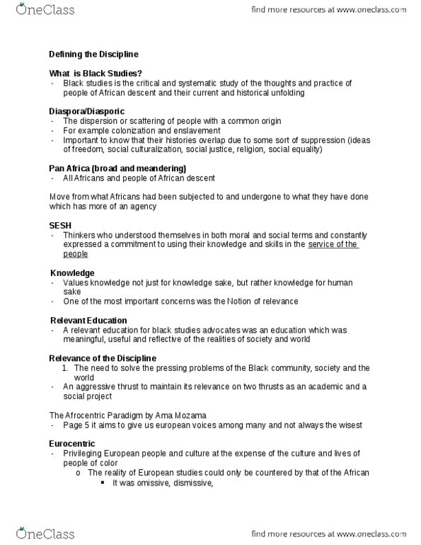 AFRCNA 0031 Lecture Notes - Lecture 2: Afrocentrism, Eurocentrism, White Supremacy thumbnail