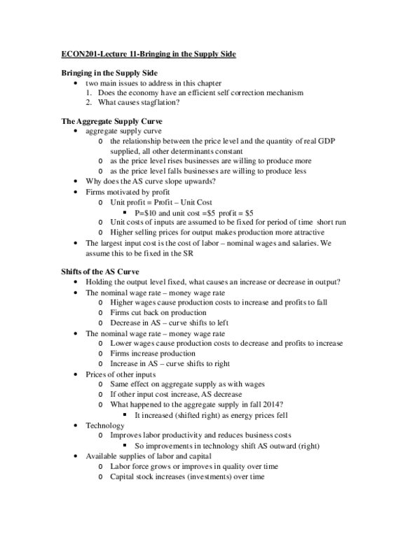 ECON 201 Lecture Notes - Lecture 11: Aggregate Supply thumbnail