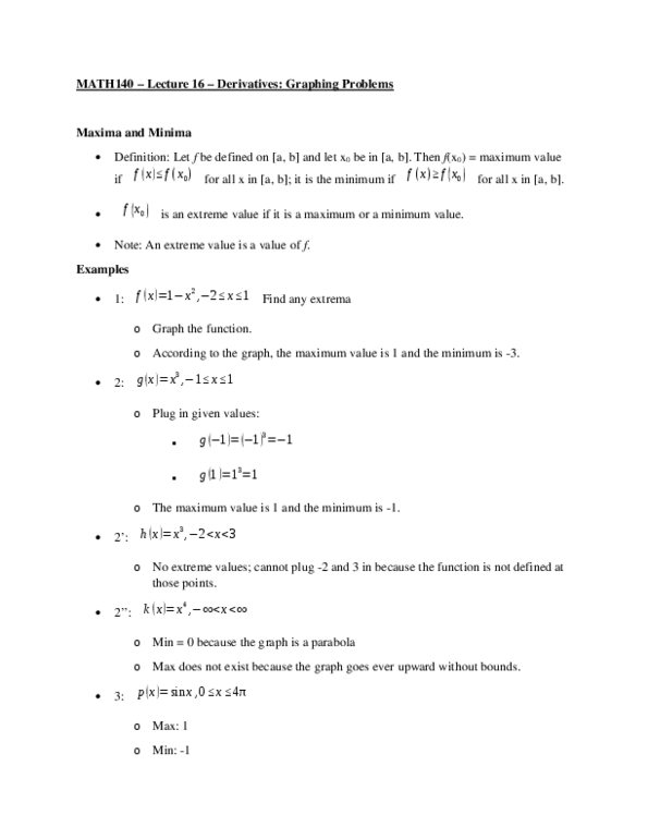 MATH 140 Lecture 16: Graphing Problems Involving Derivatives thumbnail