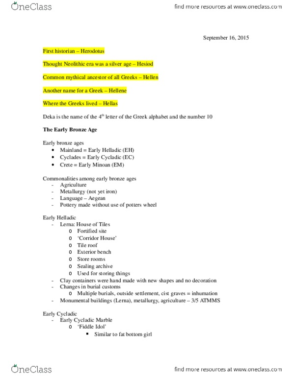 CLA 1101 Lecture Notes - Lecture 3: Indo-European Languages, Bronze Age, High Island thumbnail