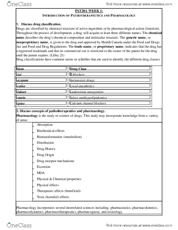 PAT 20A/B Lecture Notes - Lecture 1: Antibiotics, Amiodarone, Diethylamine thumbnail