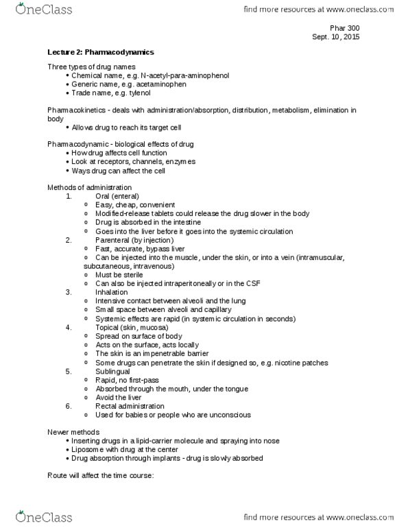 PHAR 300 Lecture Notes - Lecture 2: Intracellular Receptor, Tyrosine Kinase, Paracrine Signalling thumbnail