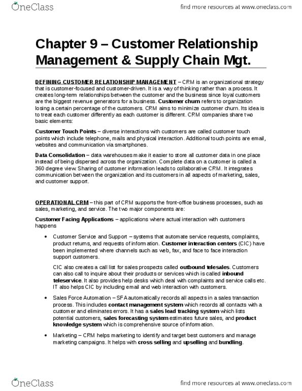 ADMS 2511 Chapter Notes - Chapter all: Sales Force Management System, Decision Support System, Application Service Provider thumbnail