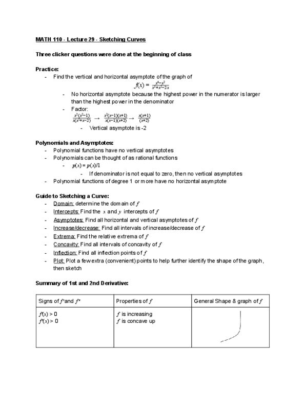 MATH 110 Lecture Notes - Lecture 29: Asymptote, Polynomial, Inflection thumbnail