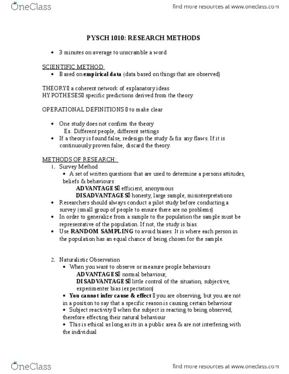 PSYC 1010 Lecture Notes - Lecture 1: Alcohol By Volume, Blind Experiment, Random Assignment thumbnail