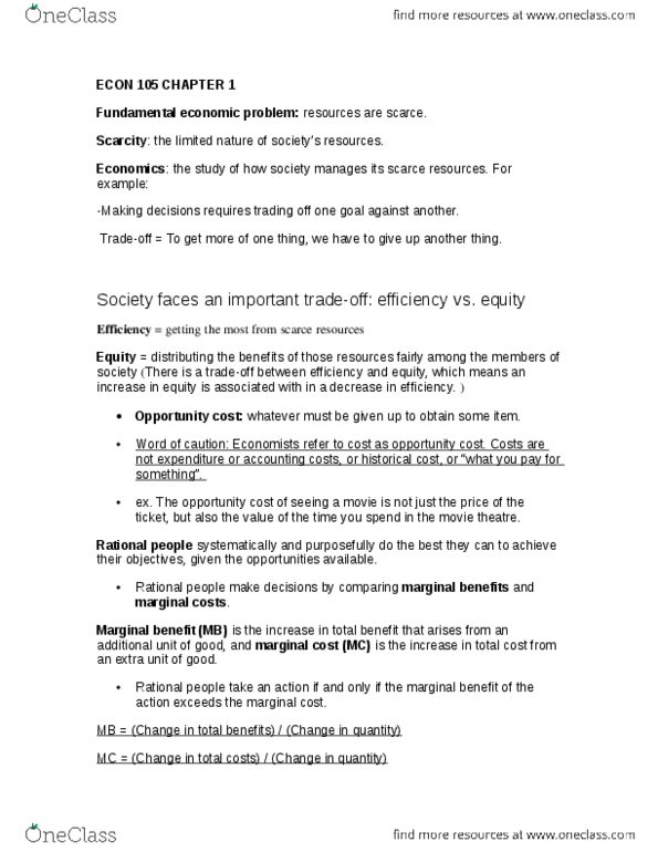 ECON 105 Lecture Notes - Lecture 1: Externality, Market Power, Historical Cost thumbnail