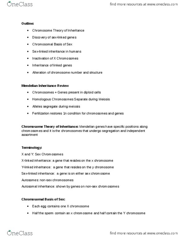 BIO152H5 Lecture Notes - Lecture 1: X-Inactivation, Meiosis, Chromosome thumbnail